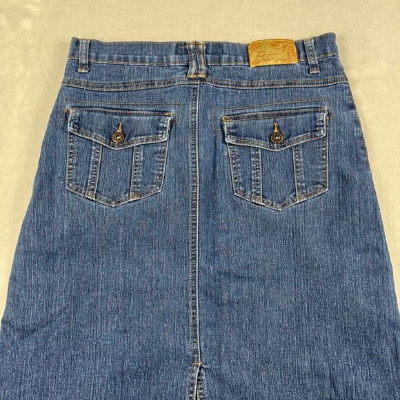 Y2K Out Women's Denim Jeans Midi Blue A-Line Stretch Skirt With Pockets‎ Size 10 - Picture 9 of 13